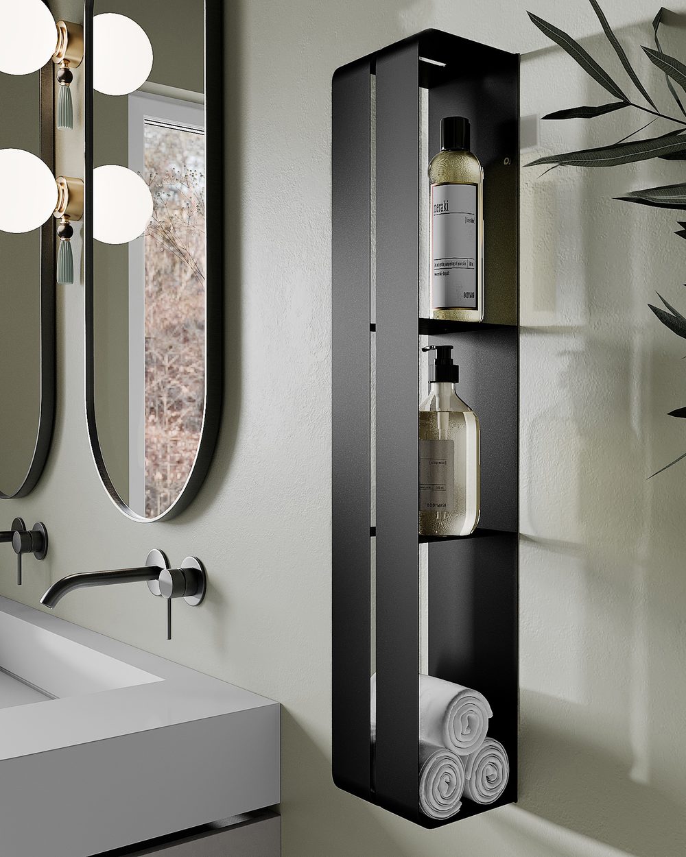 Estantes de baño de metal negro